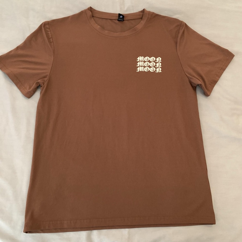 ROMWE Shirt Mens Small Brown Moon Our World Space Back Y2K Graphic Tee T-Shirt